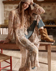 Damask Button Through Gown