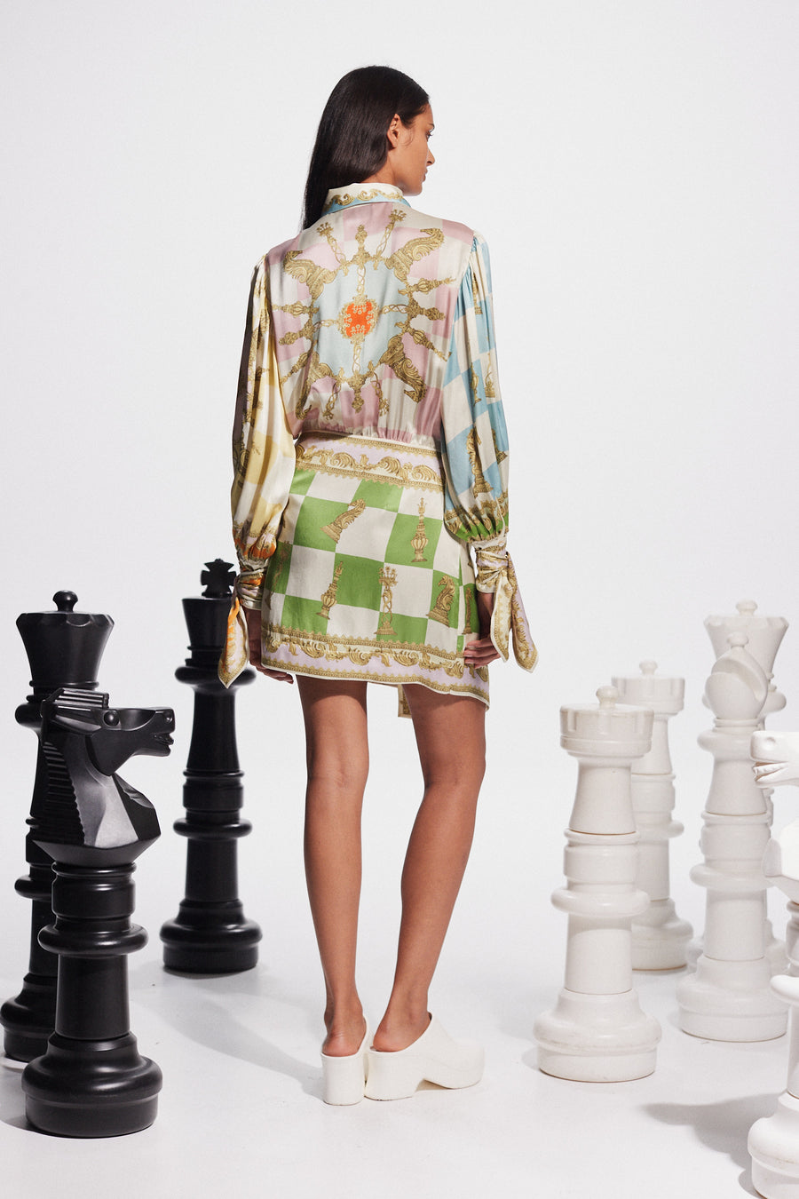 Checkmate Silk Mini Dress Dresses Alèmais   