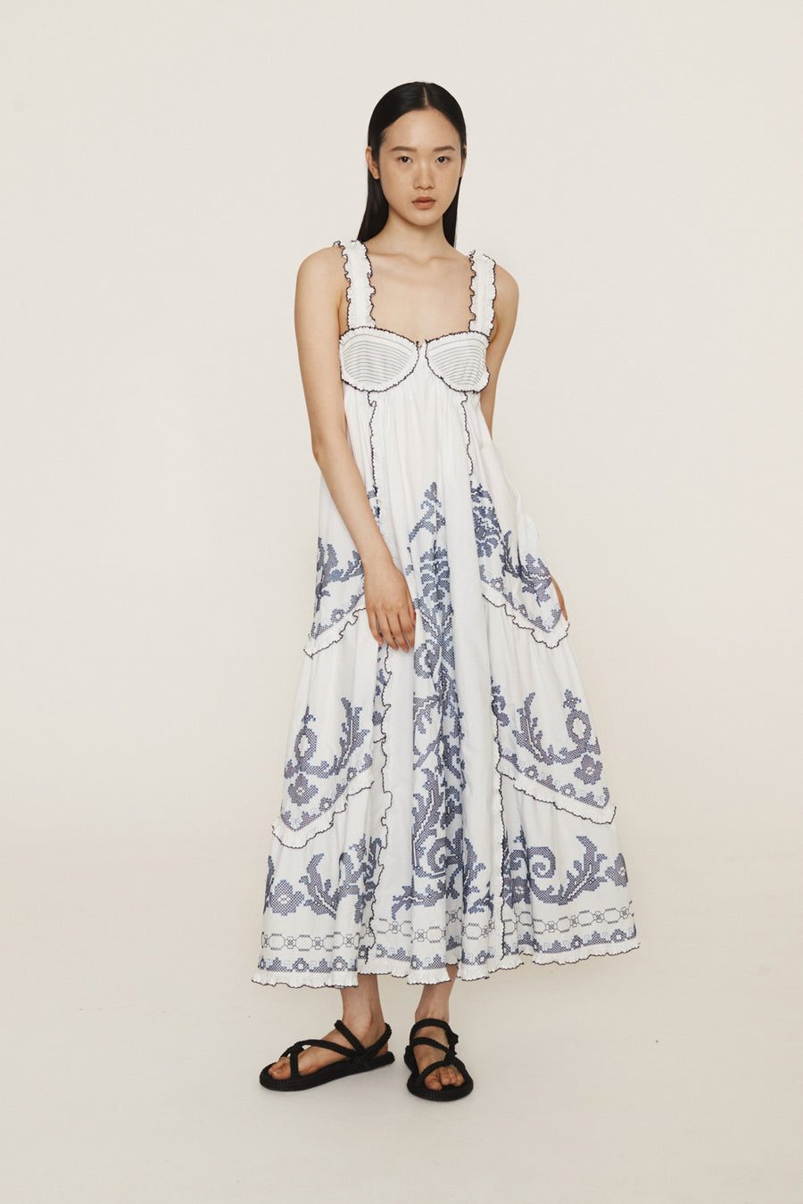 Hazel Smocked Embroidered Midi Dress Dresses Alèmais