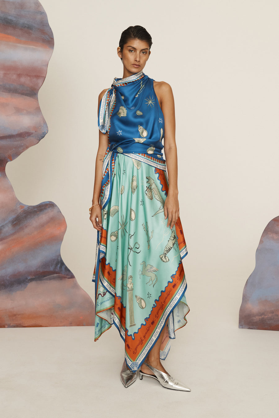 Surrealist Summer Scarf Midi Dress Dresses Alèmais