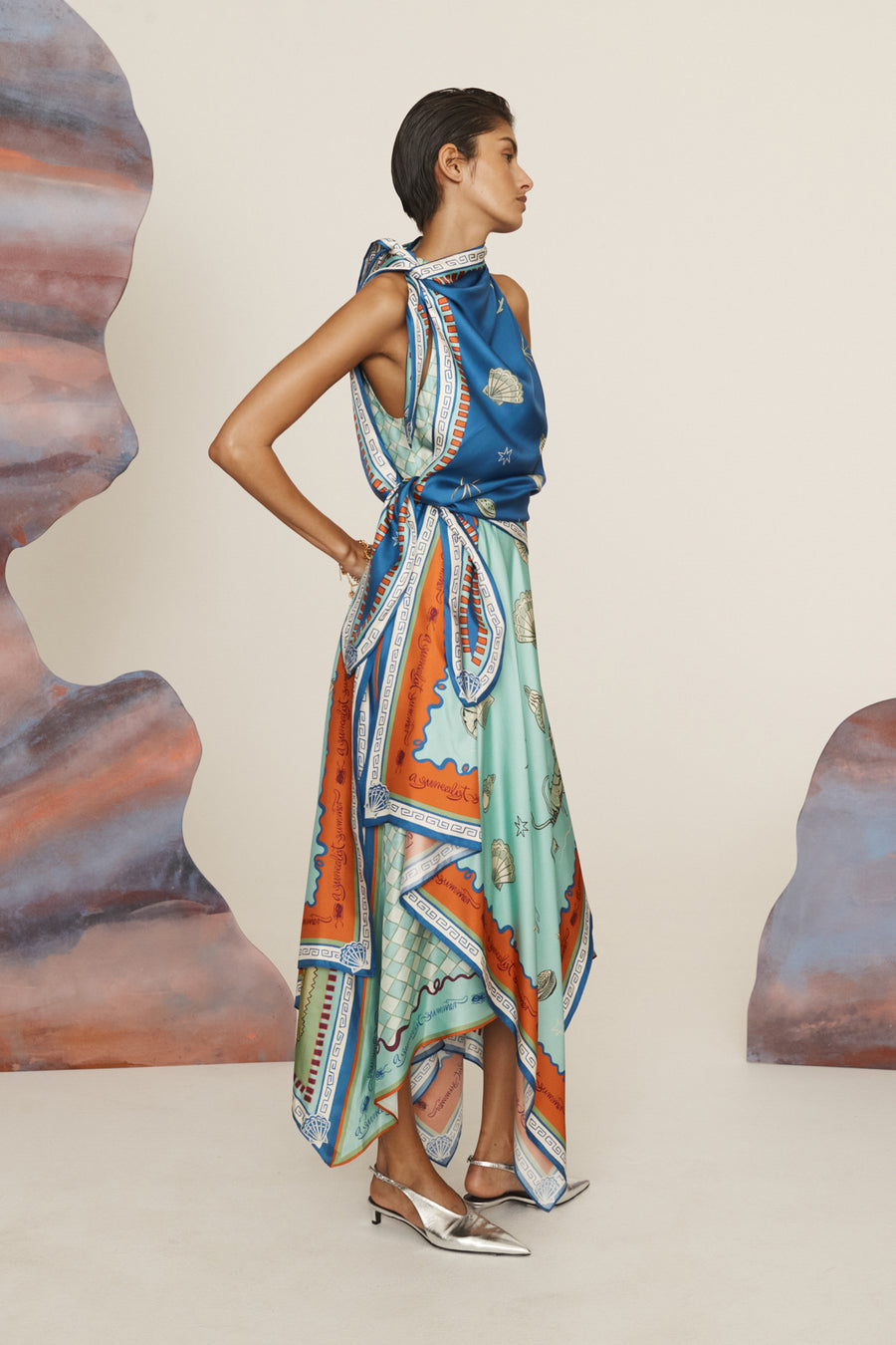 Surrealist Summer Scarf Midi Dress Dresses Alèmais