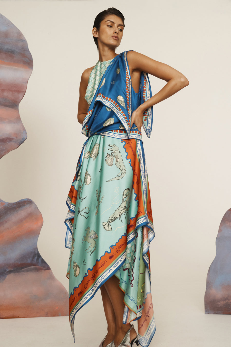 Surrealist Summer Scarf Midi Dress Dresses Alèmais