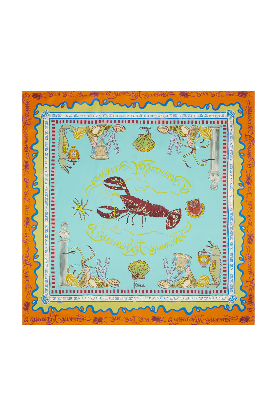 Surrealist Summer Silk Scarf scarf Alèmais