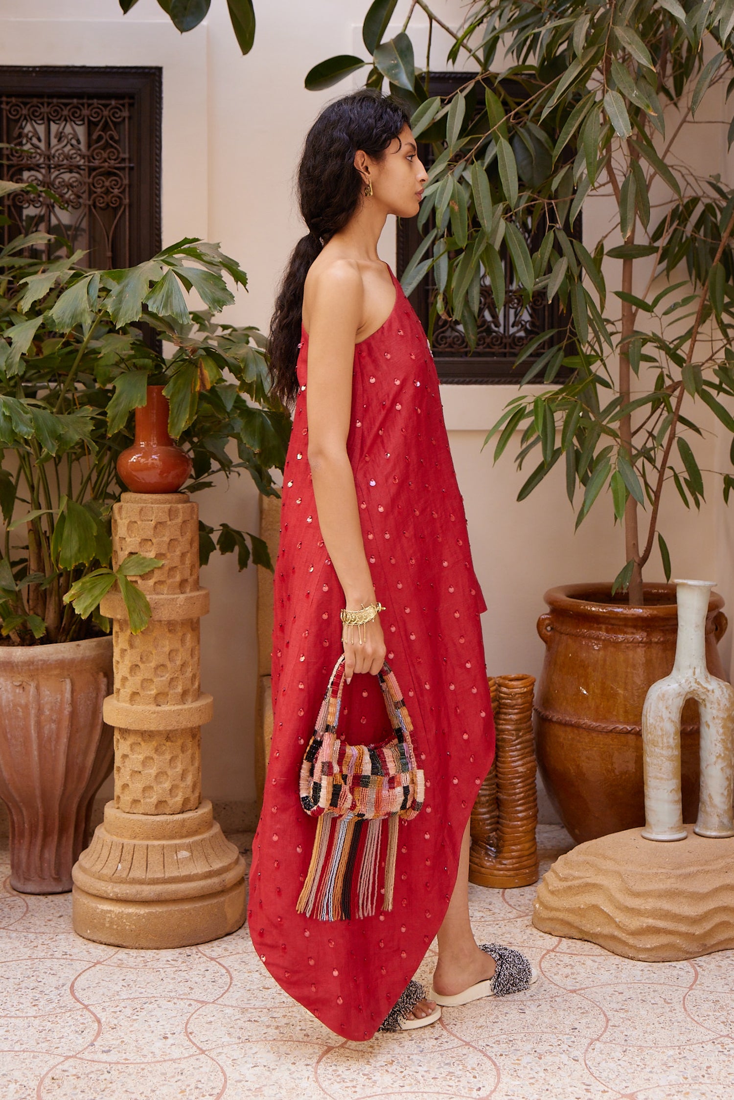 Scarlet Embellished Asymmetric Gown Dresses Alèmais