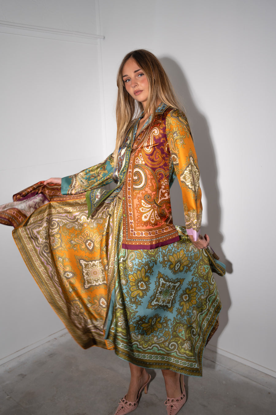 Clemenza Spliced Scarf Silk Skirt Skirts Alèmais
