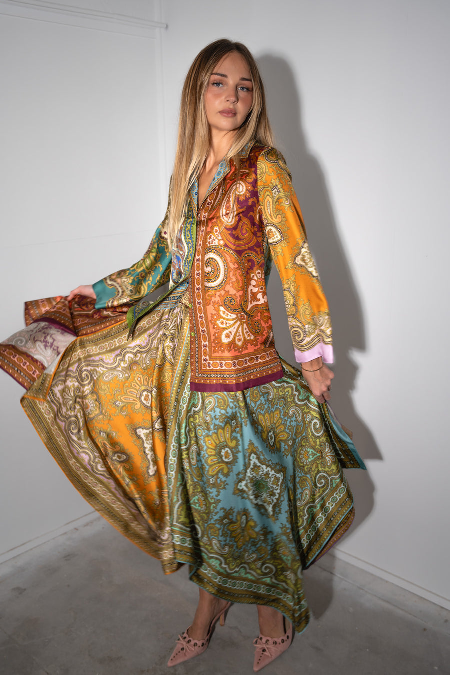 Clemenza Spliced Scarf Silk Skirt Skirts Alèmais