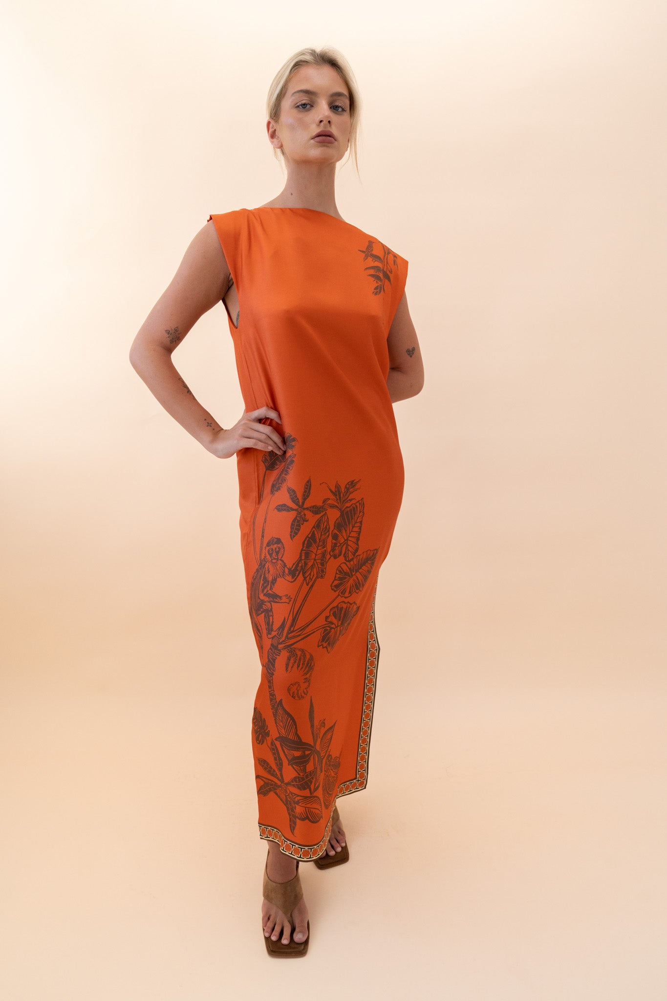 Monkey Dance Silk Midi Dress Dresses ALEMAIS