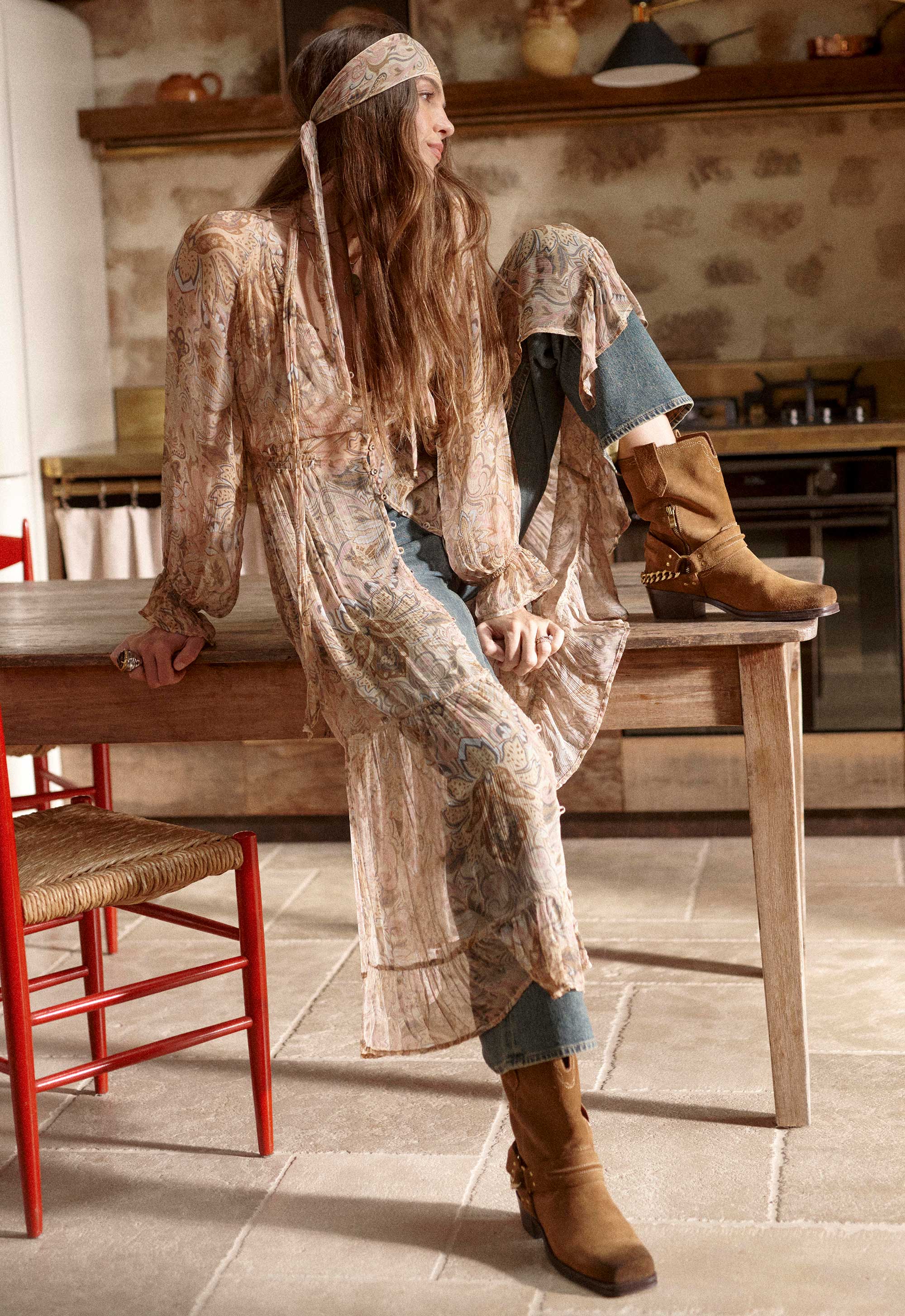 Damask Button Through Gown