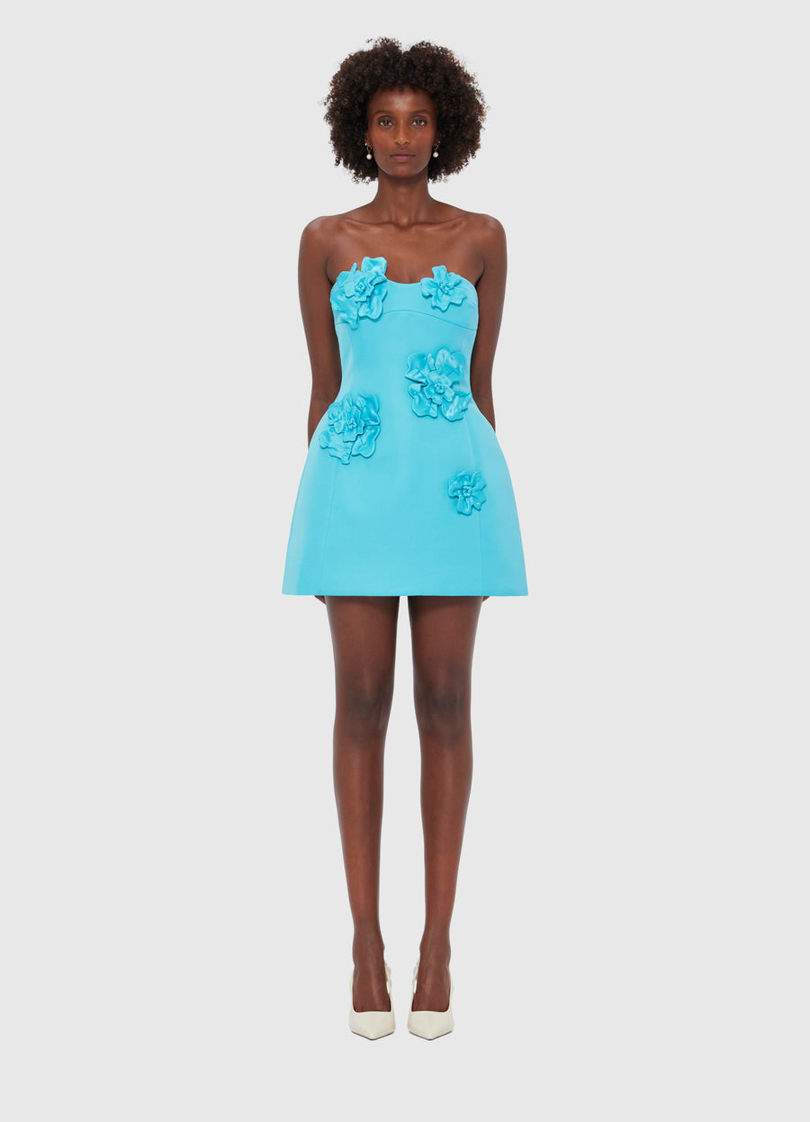 Rosario Petal Bustier Mini Dress- Aqua Dresses Leo lin