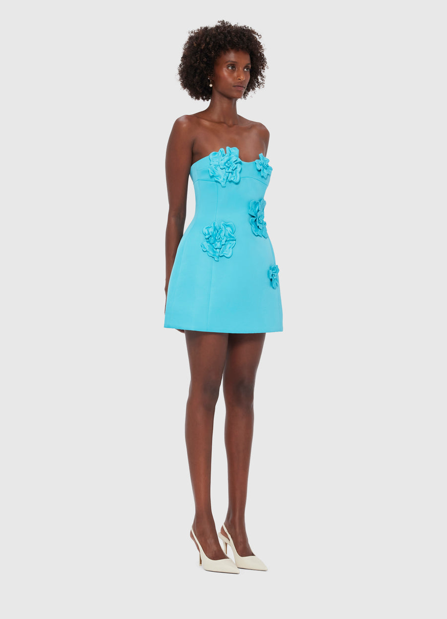Rosario Petal Bustier Mini Dress- Aqua Dresses Leo lin