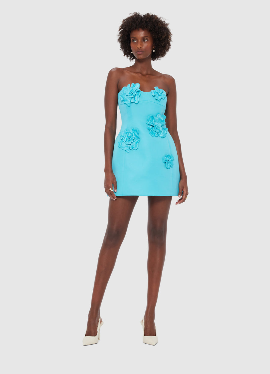 Rosario Petal Bustier Mini Dress- Aqua Dresses Leo lin