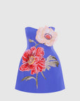 Rosario Appliqué Floral Bustier Mini Dress- Lapis Dresses Leo lin