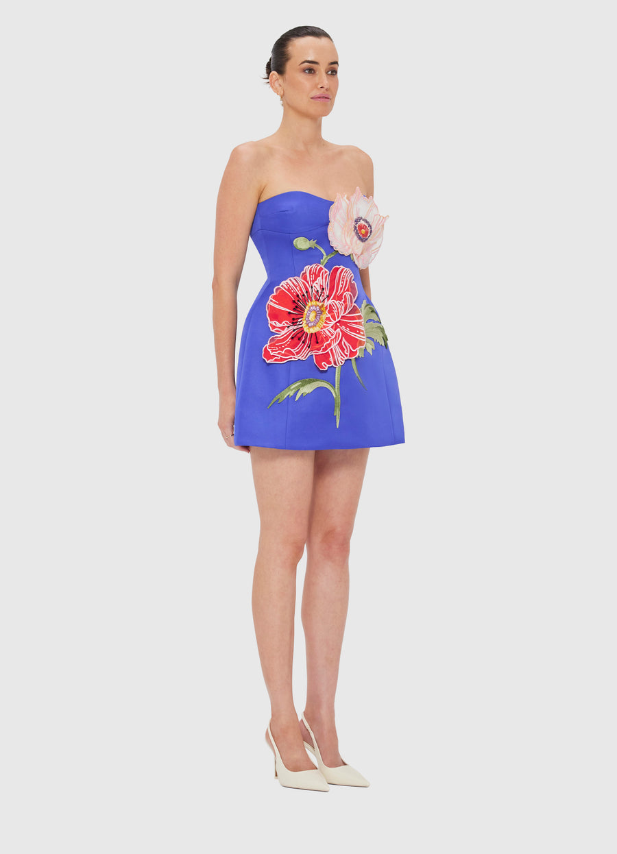 Rosario Appliqué Floral Bustier Mini Dress- Lapis Dresses Leo lin