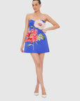 Rosario Appliqué Floral Bustier Mini Dress- Lapis Dresses Leo lin