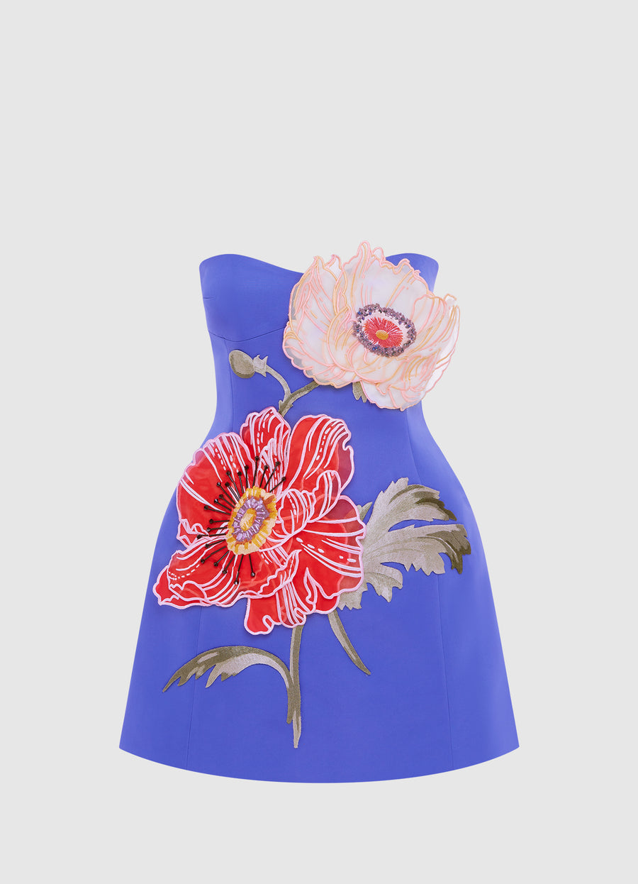 Rosario Appliqué Floral Bustier Mini Dress- Lapis Dresses Leo lin