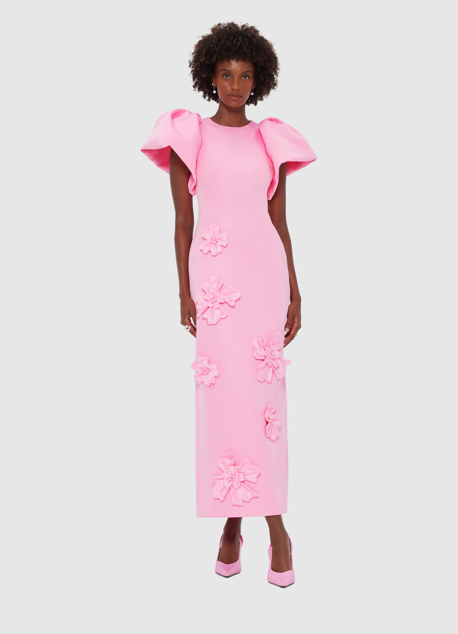 Lucinda Floral Applique Maxi Dress- Baby Pink Dresses Leo lin