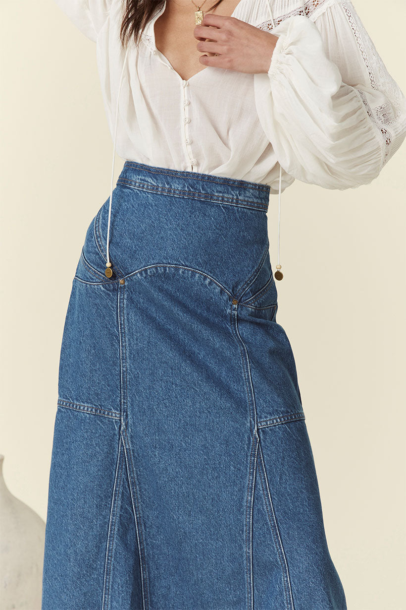 Muse Denim Maxi Skirt - Inky Blue Skirts SPELL   