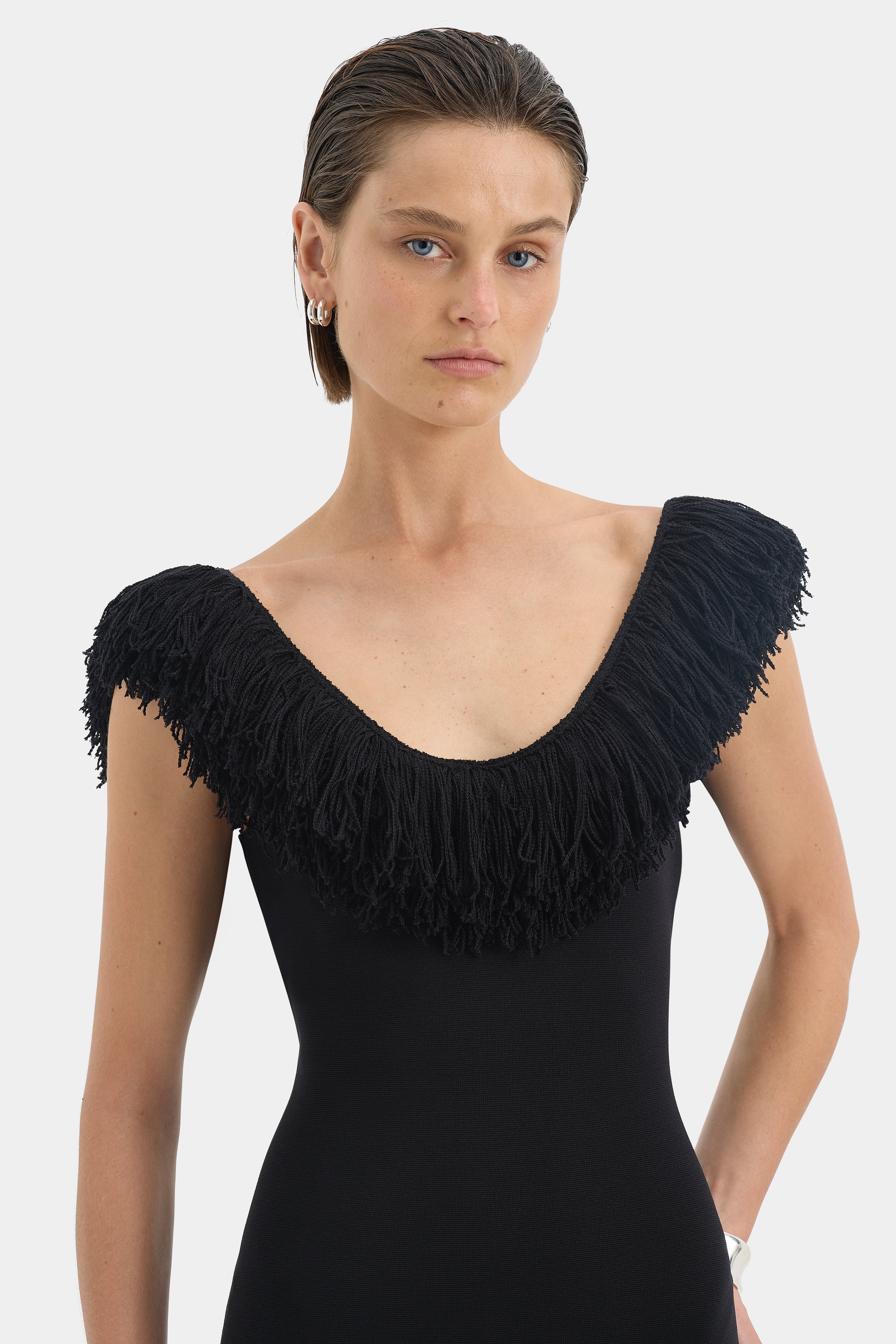 Marcelline Fringe Scoop Back Gown Dresses SIR.