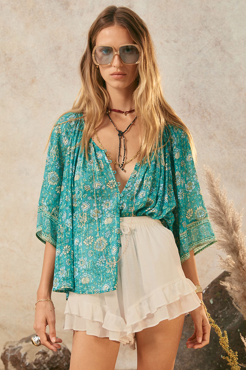 Elysian Short Sleeve Blouse - Jade shirt SPELL