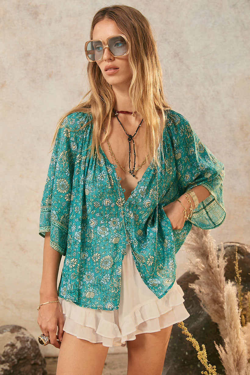 Elysian Short Sleeve Blouse - Jade shirt SPELL