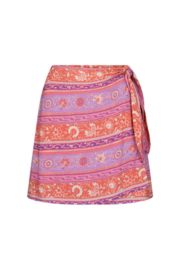 Sunshine Bandit Wrap Mini Skirt - Cayenne Skirts SPELL   