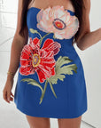 Rosario Appliqué Floral Bustier Mini Dress- Lapis