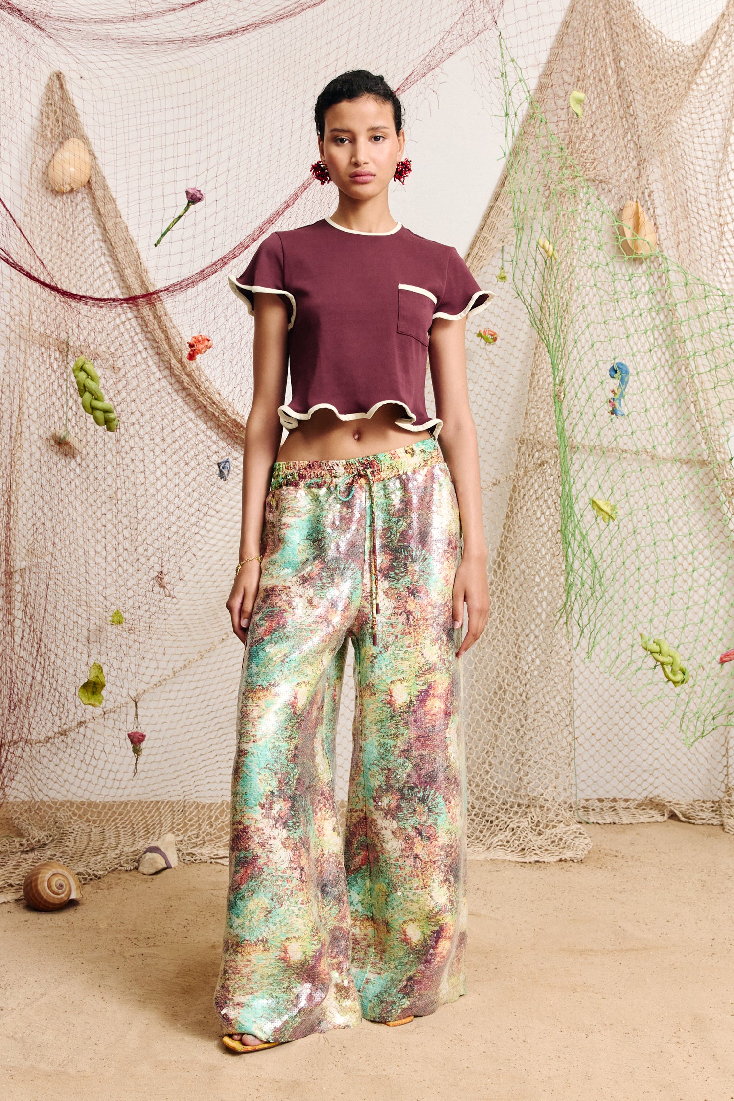 Alémais Bonetta Cropped Tee Burgundy Top Alémais